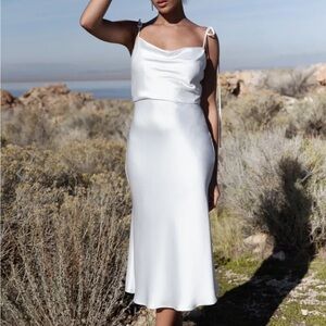 Jenny Yoo Satin White Midi Dress
